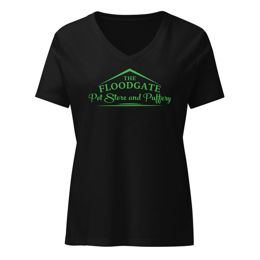 The Floodgate Pot Store and Puffery Front Logo Women’s relaxed v-neck t-shirt